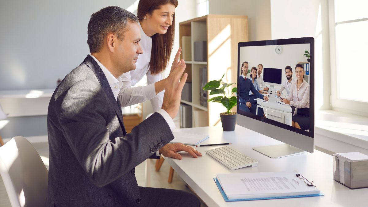 Executive leading a video call with confidence and clarity