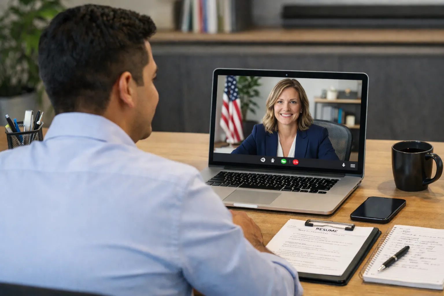 Profesional mexicano preparándose para una entrevista por video con una empresa de EE.UU.