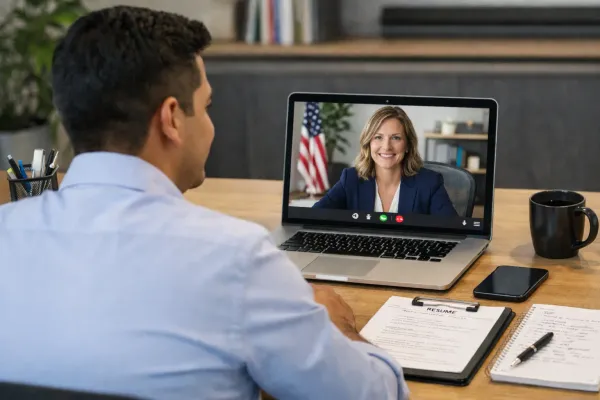 Profesional mexicano preparándose para una entrevista por video con una empresa de EE.UU.